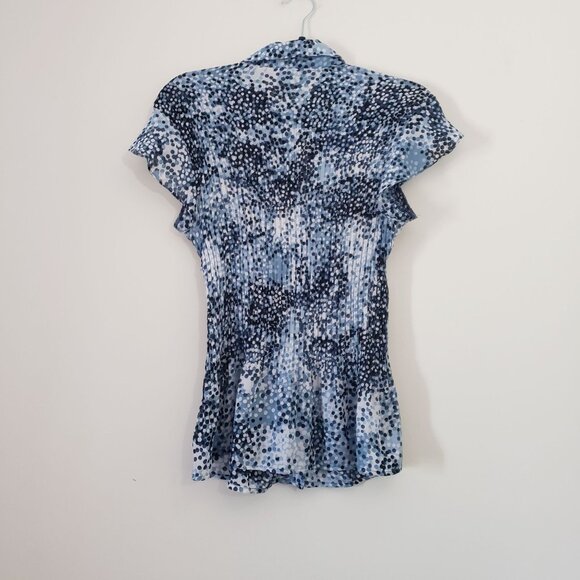 Vintage Y2K Sheer Button-Up‎ Pleated Polka Dot Blouse Womens L Feminine Casual - Picture 2 of 8